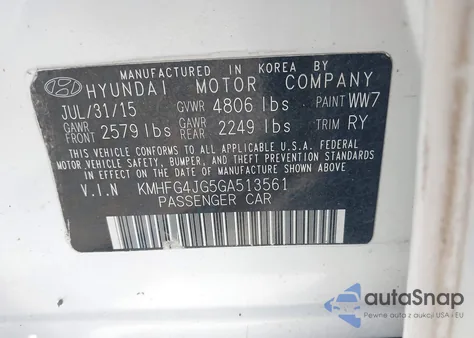 2016 Hyundai Azera from USA, damaged, VIN KMHFG4JG5GA513561